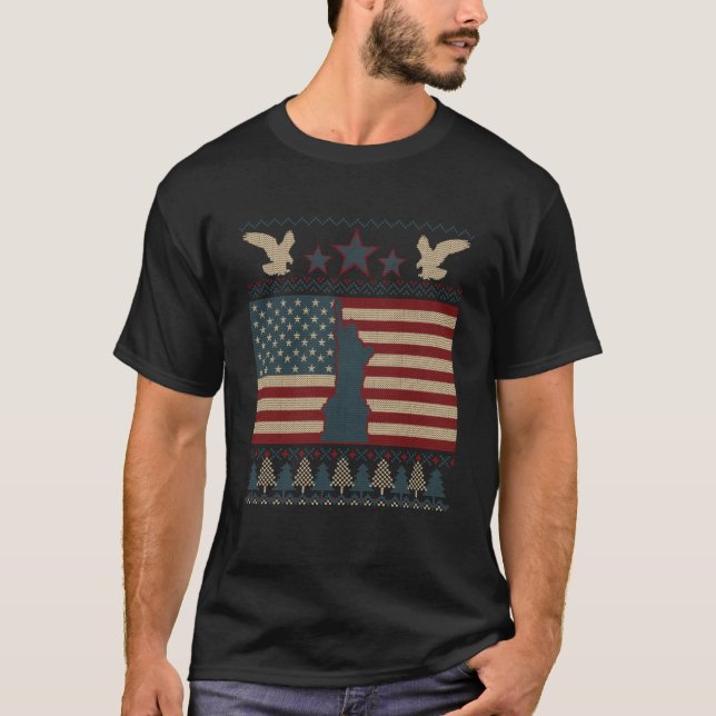 USA flagga Patriotic Ugly jul Eagle American P T Shirt (Framsida)