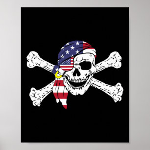 USA Flagga Patriotisk Dödskalle Och Korsben Pirat Poster