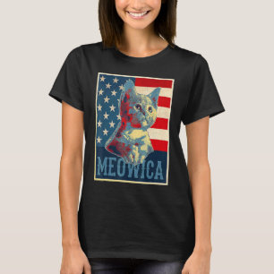 USA Flagga Patriotisk Meowica Katt Vintage 4 juli T Shirt