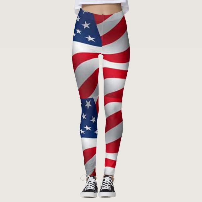 USA flagga patriotisk mönster röd blå färg Leggings (Framsida)
