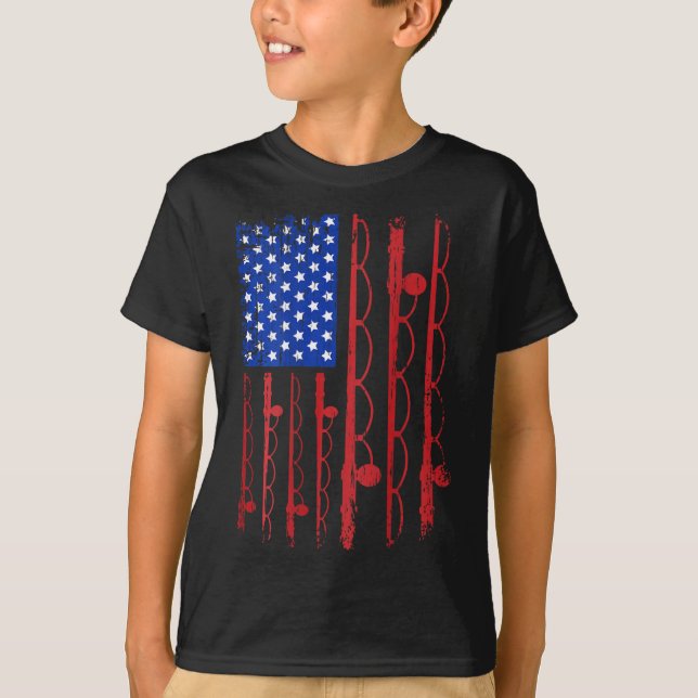 USA Flagga Patriotiska Fiskegåvor 4:e Juli Design T Shirt (Framsida)