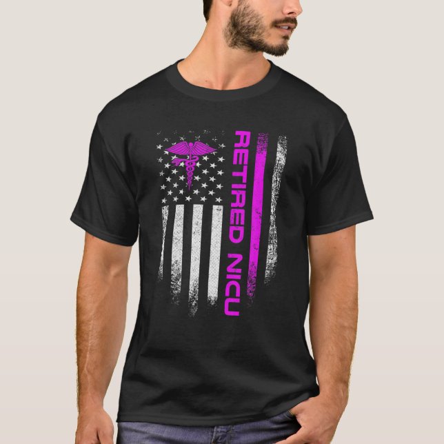 USA flagga, pensionerad NICU Nurse Neonatal intens T Shirt (Framsida)