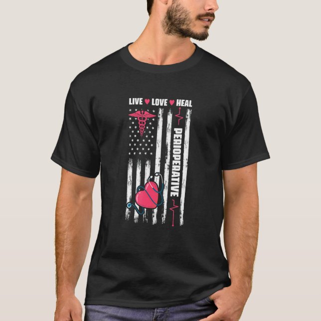 USA flagga Perioperativ sjuksköterska Rn Sjuksköte T Shirt (Framsida)