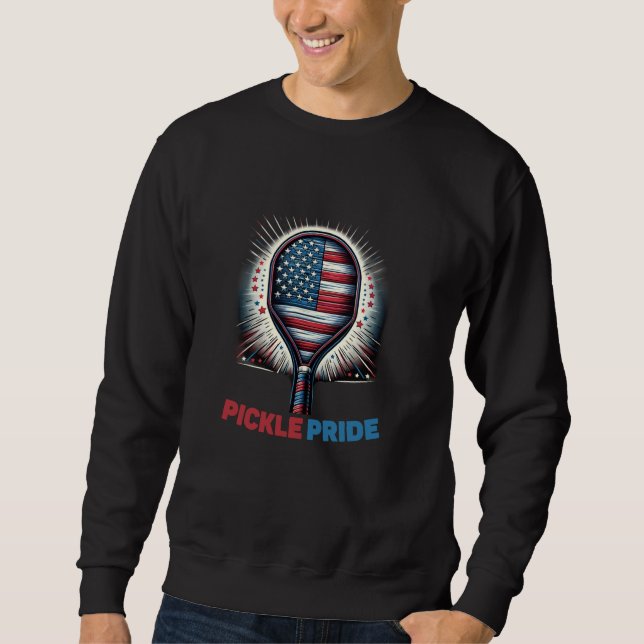 USA flagga Pickle-Pridet Patriotic Pickleball Lång Ärmad Tröja (Framsida)
