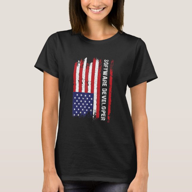 USA-Flagga Programmer Programming Expert Software  T Shirt (Framsida)