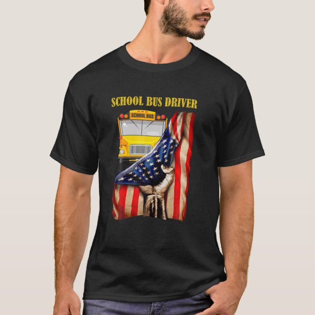 USA flagga Proud Blue Red White i Skola Buss T Shirt (Framsida)