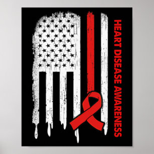 USA flagga Red Ribbon Heart Disease Awareness Poster