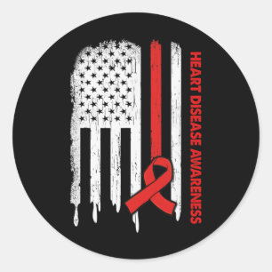 USA flagga Red Ribbon Heart Disease Awareness Runt Klistermärke