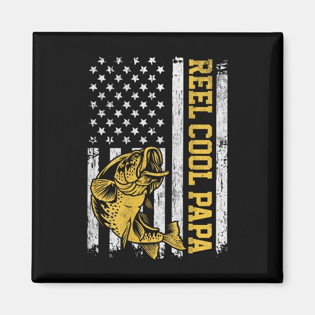 USA flagga Reel Coola Pappa Patriotic Fishing Desi Magnet (Framsidan)