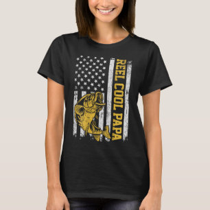 USA flagga Reel Coola Pappa Patriotic Fishing Desi T Shirt