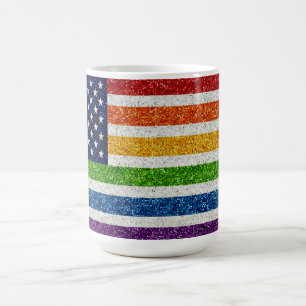 USA flagga - Regnbåge Glitter (Stil) Rand Kaffemugg