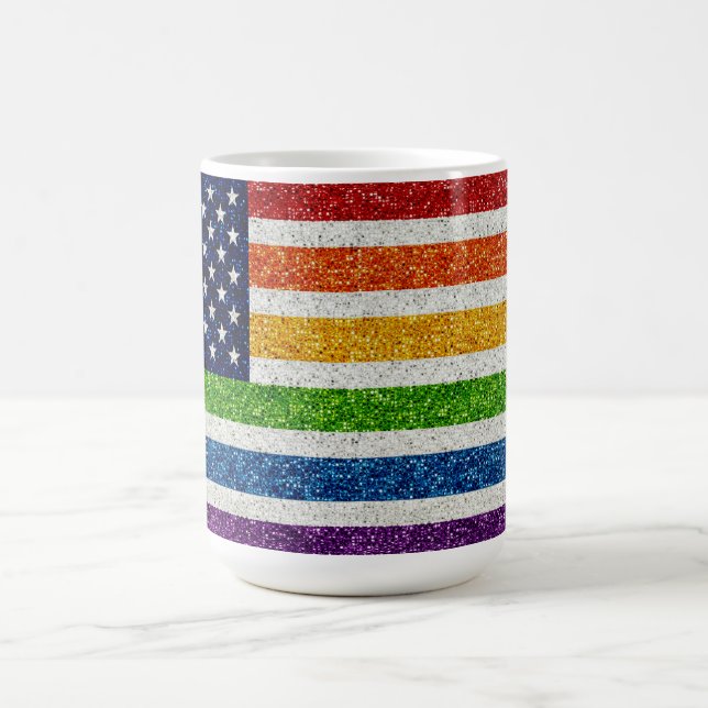 USA flagga - Regnbåge Glitter (Stil) Rand Kaffemugg (Center)