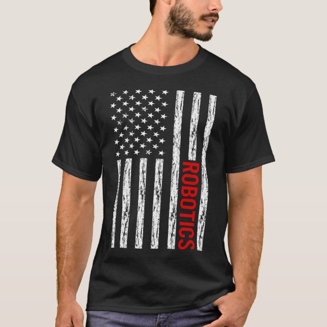 USA flagga Robotics Robot Robots T Shirt (Framsida)
