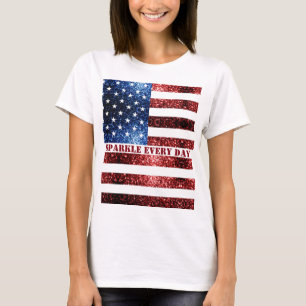 USA flagga röd blå glitter-Gnistra varje dag T Shirt