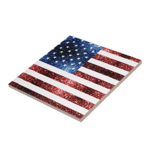 USA flagga röd och blå gnistor glitter Kakelplatta