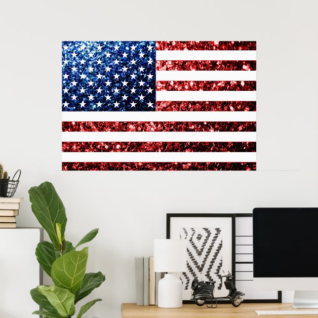 USA-flagga röd och blå gnistrar glitter Poster (Hemmakontoret)