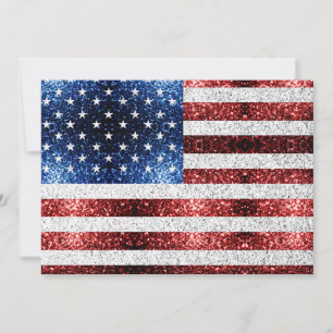 USA flagga röd vit blå gnistrar glitter Inbjudningar