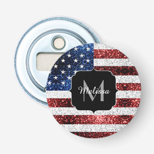 USA flagga röd vit blå gnistrar glitter Monogram Flasköppnare