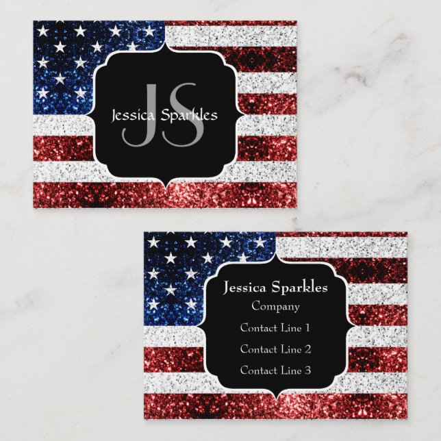 USA flagga röd vit blå gnistrar glitter Visitkort (Fram/baksida)