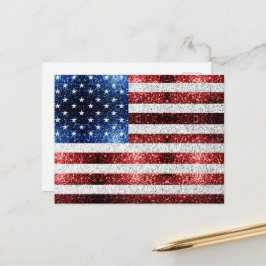 USA flagga röd vit blå gnistrar glitter Vykort