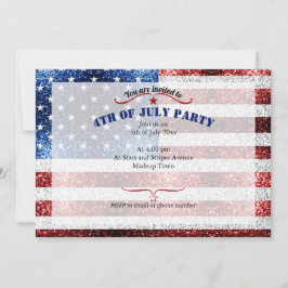 USA flagga röd vit blå gnistrar glittrar 4 juli Inbjudningar