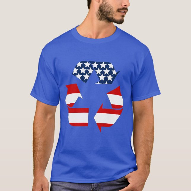 USA flagga - Röd vit och blå Återvinna - symbol T- T Shirt (Framsida)