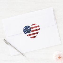 USA flagga rödbläck och blåskärmsglitter glitter Hjärtformat Klistermärke