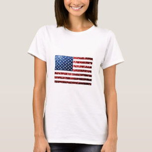 USA flagga rödbläck och blåskärmsglitter glitter Tee