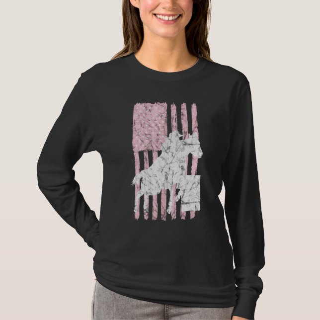 USA flagga Rosa Barrel Tävla Racer Horse Rod T Shirt (Framsida)