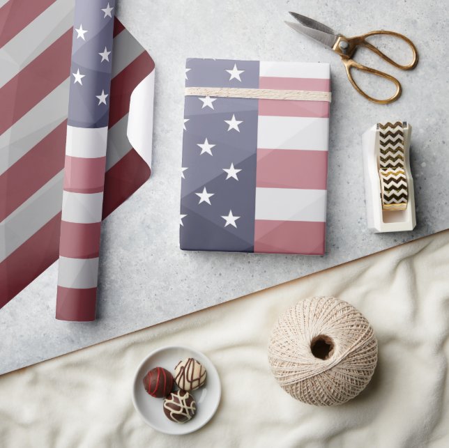USA flagga Rött vitt blått Geometric Mesh Mönster Presentpapper (Hantverk)