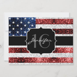 USA flagga rött vitt blått gnistor glitter Sweet 1 Inbjudningar