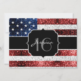 USA flagga rött vitt blått gnistor glitter Sweet 1 Inbjudningar