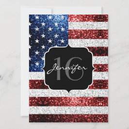 USA flagga rött vitt blått gnistor glitter Sweet 1 Inbjudningar