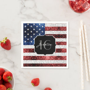USA flagga rött vitt blått gnistor glitter Sweet 1 Pappersservett