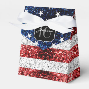 USA flagga rött vitt blått gnistor glitter Sweet 1 Presentaskar