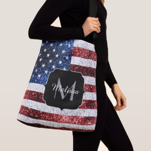 USA flagga rött vitt blått miniatyrdiagram glitter Axelväska