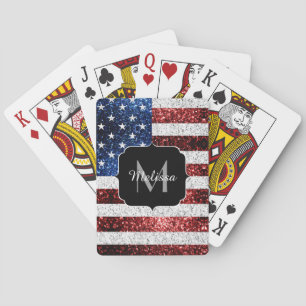 USA flagga rött vitt blått miniatyrdiagram glitter Casinokort