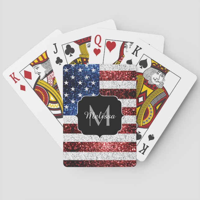 USA flagga rött vitt blått miniatyrdiagram glitter Casinokort (Baksidan)