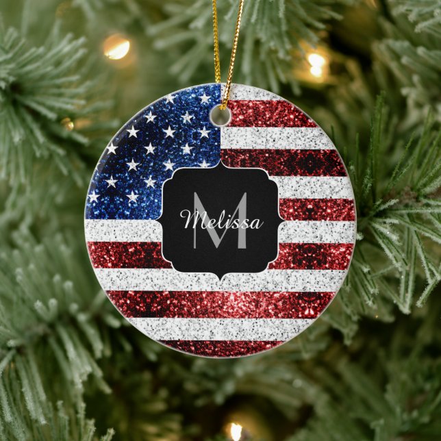 USA flagga rött vitt blått miniatyrdiagram glitter Julgransprydnad Keramik (Träd)