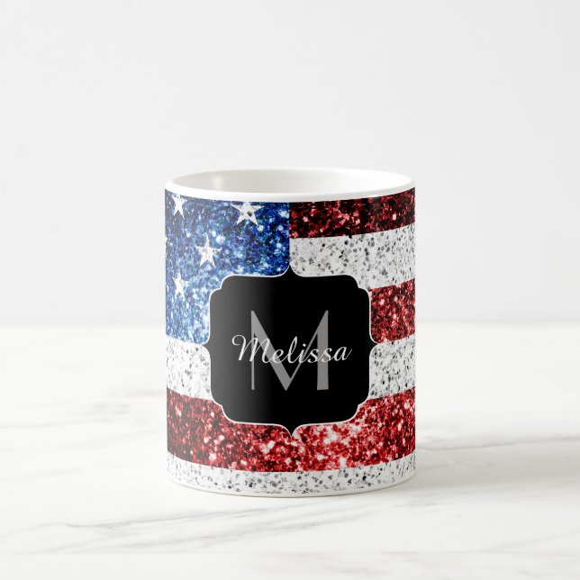 USA flagga rött vitt blått miniatyrdiagram glitter Kaffemugg (Center)