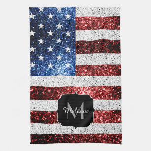 USA flagga rött vitt blått miniatyrdiagram glitter Kökshandduk