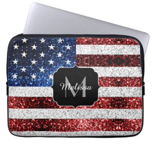 USA flagga rött vitt blått miniatyrdiagram glitter Laptop Fodral
