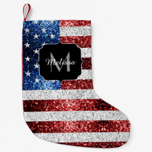 USA flagga rött vitt blått miniatyrdiagram glitter Liten Julstrumpa