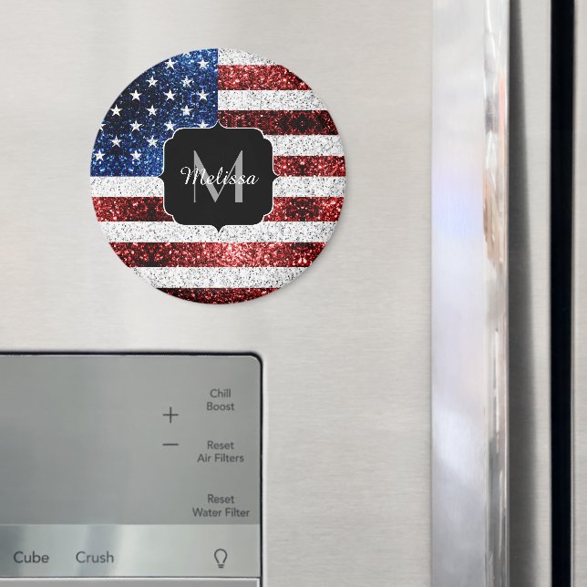 USA flagga rött vitt blått miniatyrdiagram glitter Magnet (In Situ (Fridge))