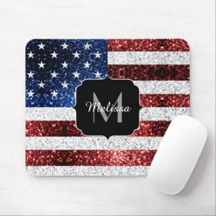 USA flagga rött vitt blått miniatyrdiagram glitter Musmatta