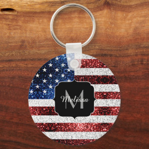 USA flagga rött vitt blått miniatyrdiagram glitter Nyckelring
