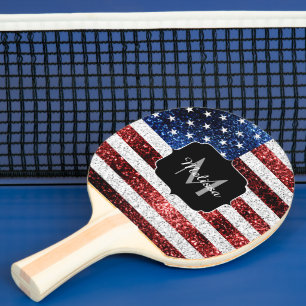 USA flagga rött vitt blått miniatyrdiagram glitter Pingisracket