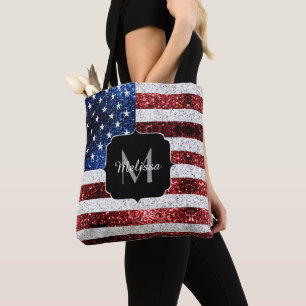 USA flagga rött vitt blått miniatyrdiagram glitter Tygkasse
