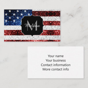 USA flagga rött vitt blått miniatyrdiagram glitter Visitkort