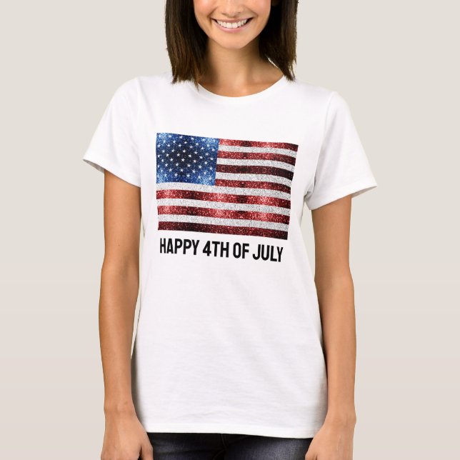 USA flagga rött vitt blått reservdelar glitter 4 j T Shirt (Framsida)